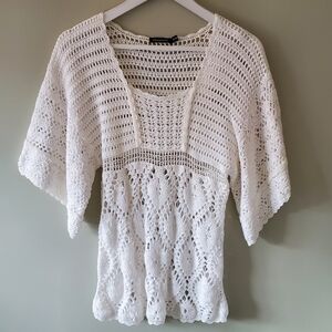 Atmosphere M Y2K Boho Whimsigoth Beach Bell Sleeve Crochet Knit Babydoll Tunic